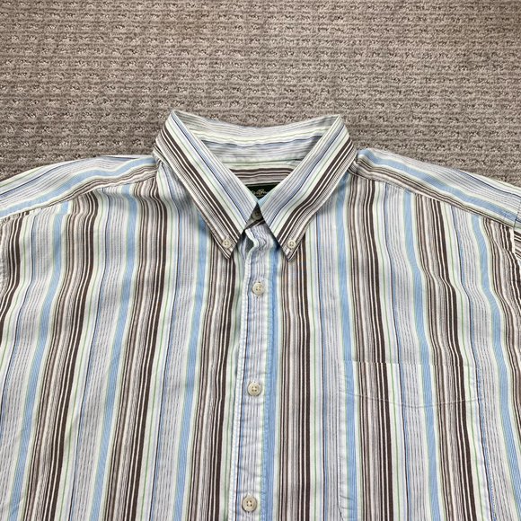 Eddie Bauer Shirt Men XXL White Brown Green Blue Striped Button Down Outdoors - Picture 2 of 13